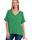 Ribbed Hi-Low V-Neck Top