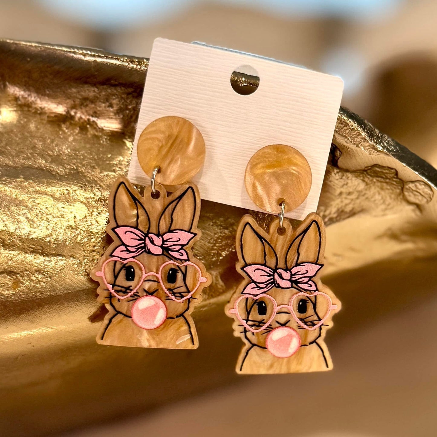 Bubblegum Bunny With Glasses Dangle Earrings