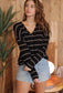 Striped V Neck Drop Shoulder Top