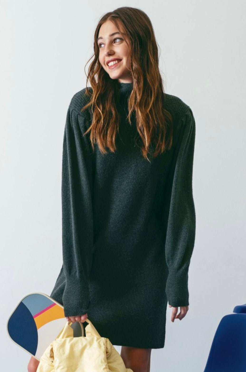 Mock Neck Knit Sweater Dress