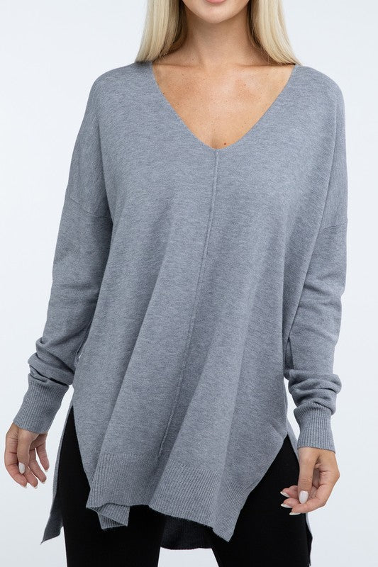 Hi-Low Hem Front Seam Sweater