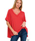 Ribbed Hi-Low V-Neck Top