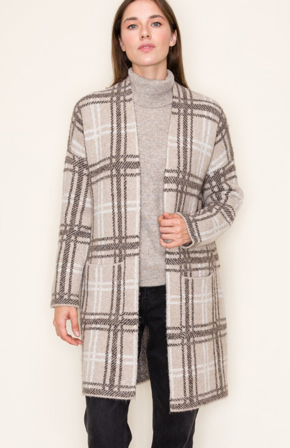 Checkered Open Front Cardigan