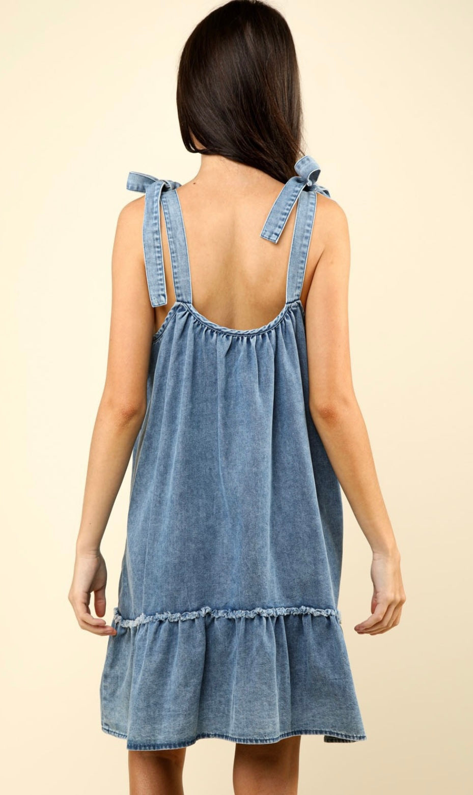 Shoulder Tie Washed Denim Mini Dress