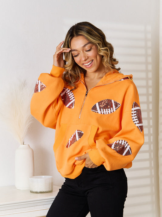 Orange Sequin Football Half zip