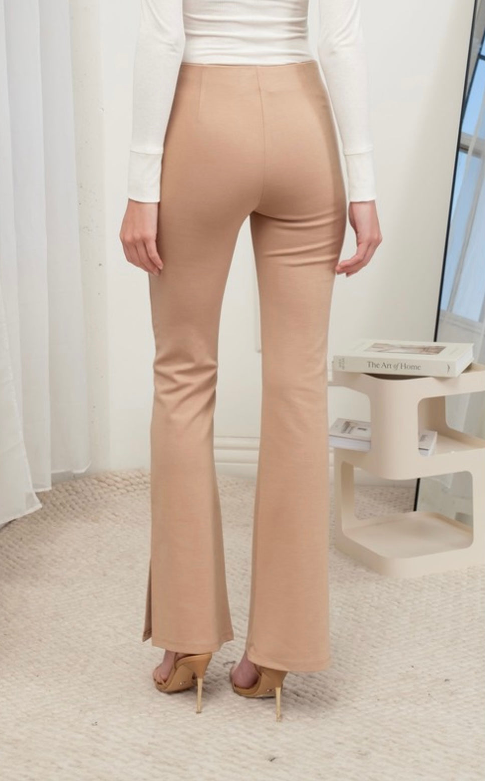 Khaki High Waist Straight Leg Pants