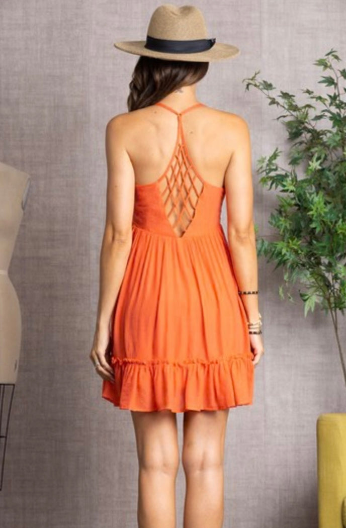 Woven Lattice Open Back Dress