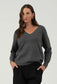 Solid V Neck Drop Shoulder Sweater