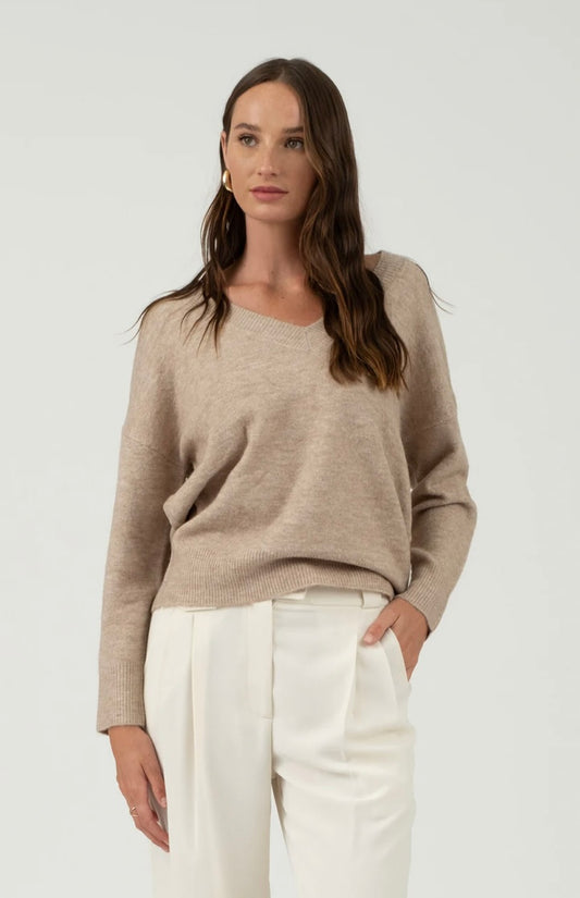 Solid V Neck Drop Shoulder Sweater