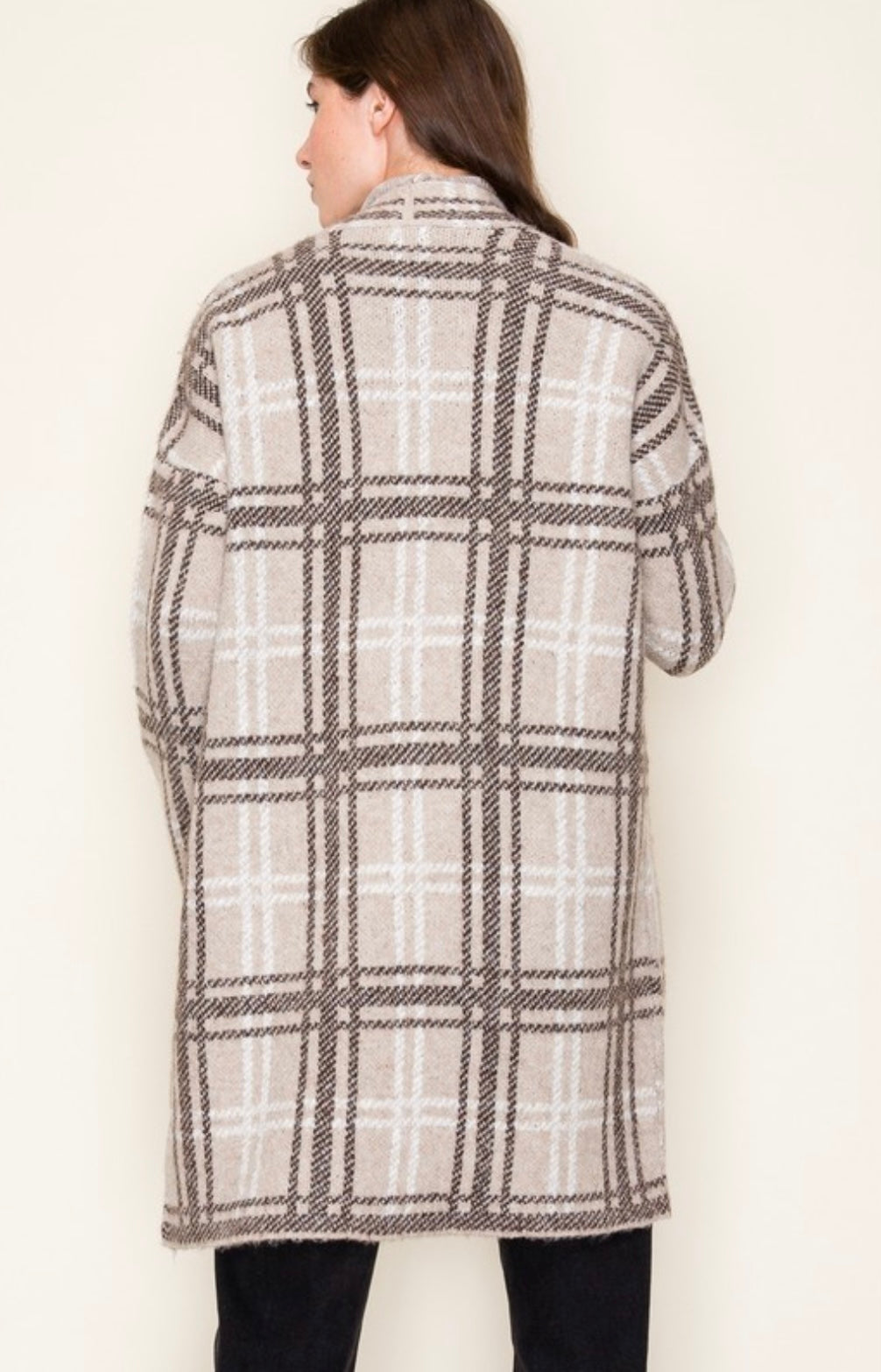 Checkered Open Front Cardigan