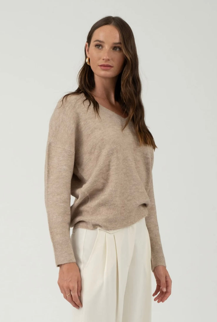 Solid V Neck Drop Shoulder Sweater