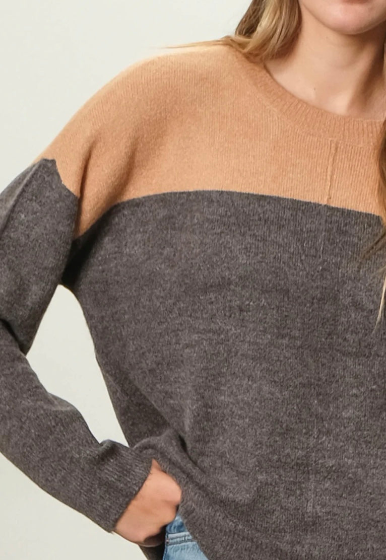 Contrast Long Sleeve Pullover Sweater