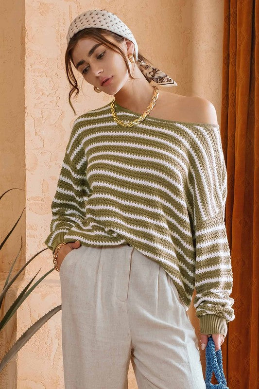 Relaxed Knit Strip Sweater