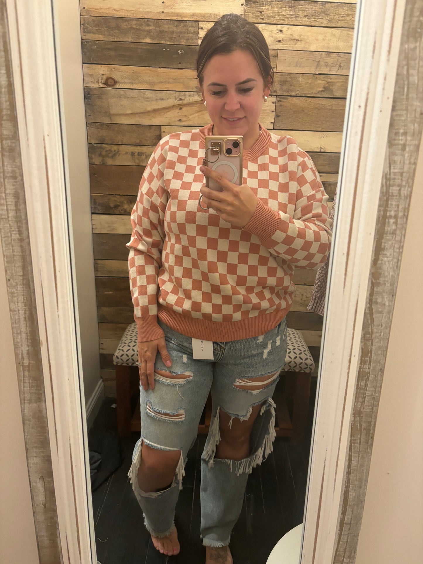 Blush Checkerboard Pullover Sweater