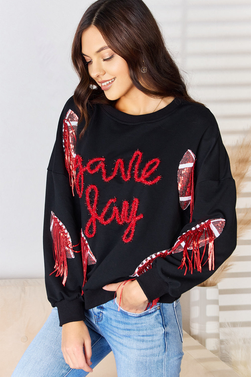 Rugby Sequin Round Neck Sweatshirt