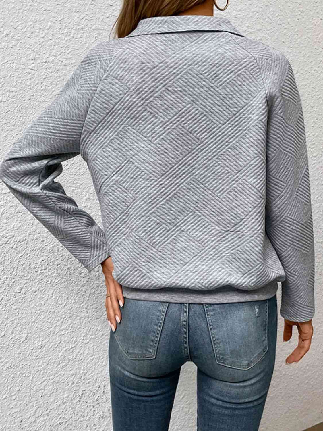 Half Buttoned Collared Neck Sweatshirt with Pocket