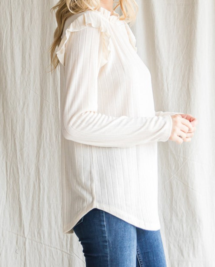 Shirred Mock Neck Long Sleeve Top