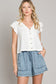 Natural linen sleeveless ruffle top